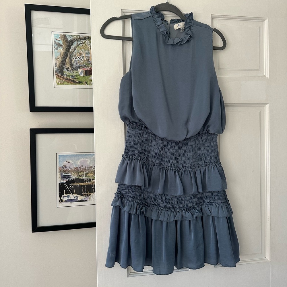She + Sky Blue Ruffled Mini Dress